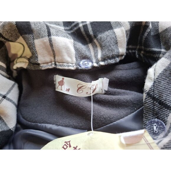 CS Women’s Hooded Peacoat Jacket L Gray Plaid Double Breasted Classic Preppy - Picture 3 of 8
